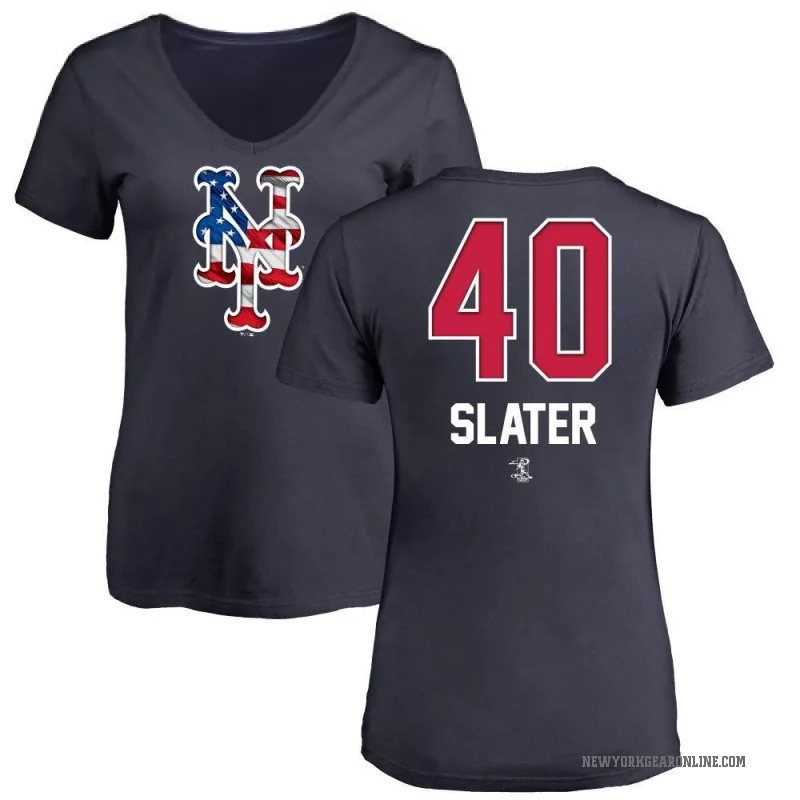 Austin Slater Women's Navy New York Mets Name and Number Banner Wave V-Neck T-Shirt -