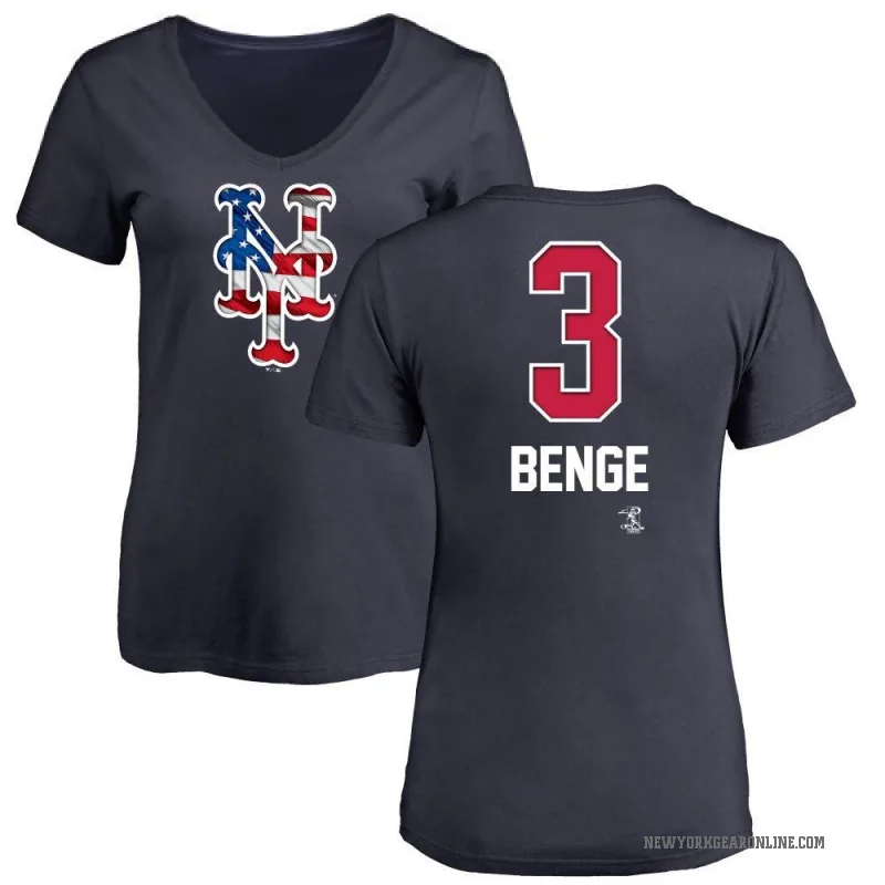 Carson Benge Women's Navy New York Mets Name and Number Banner Wave V-Neck T-Shirt -