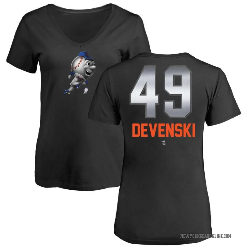 Chris Devenski Women's Black New York Mets Midnight Mascot V-Neck T-Shirt -