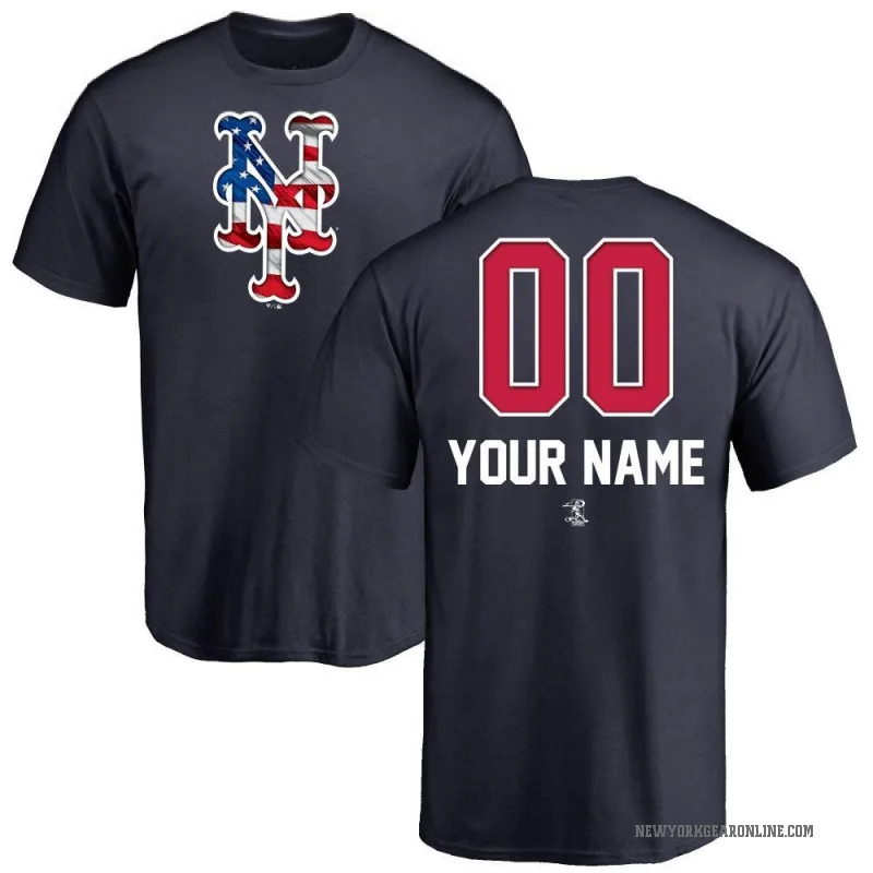 Custom Men's Navy New York Mets Name and Number Banner Wave T-Shirt -