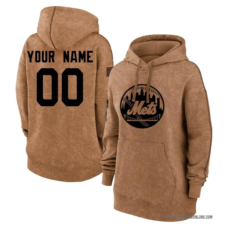 Custom Women's Brown New York Mets 2023 Salute to Service Pullover Hoodie