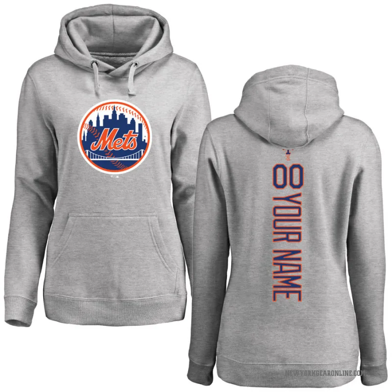 Custom Women's New York Mets Ash Backer Pullover Hoodie