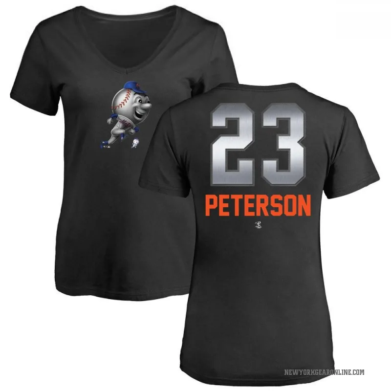 David Peterson Women's Black New York Mets Midnight Mascot V-Neck T-Shirt -