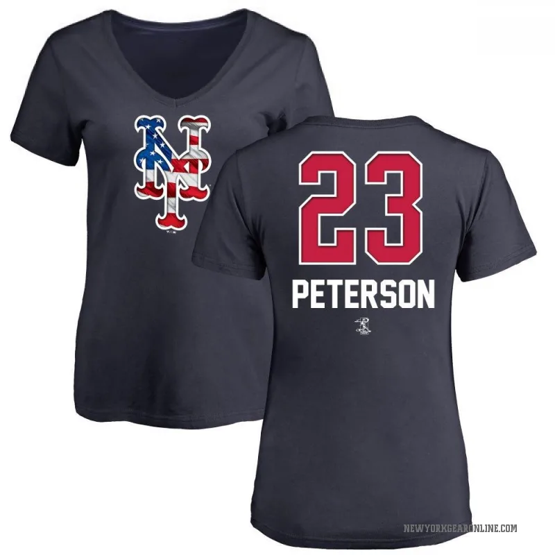 David Peterson Women's Navy New York Mets Name and Number Banner Wave V-Neck T-Shirt -