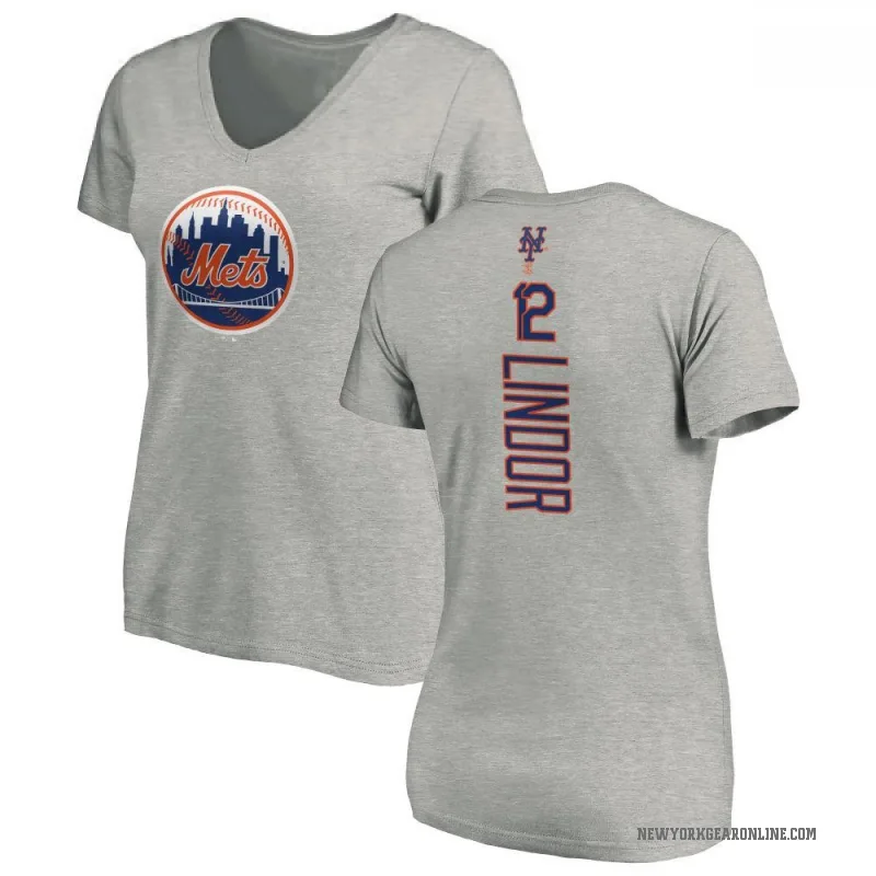 Francisco Lindor Women's Ash New York Mets Backer Slim Fit T-Shirt -
