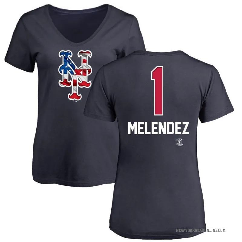 MJ Melendez Women's Navy New York Mets Name and Number Banner Wave V-Neck T-Shirt -