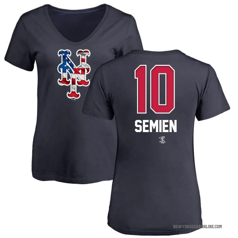 Marcus Semien Women's Navy New York Mets Name and Number Banner Wave V-Neck T-Shirt -