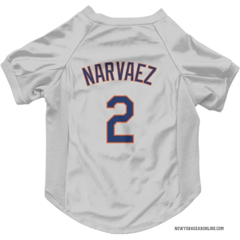 Omar Narvaez  Gray New York Mets  Cat & Dog Pet Jersey