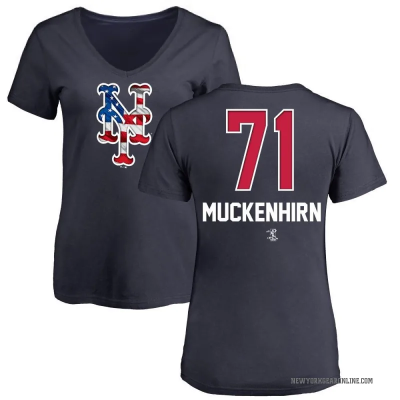Zach Muckenhirn Women's Navy New York Mets Name and Number Banner Wave V-Neck T-Shirt -